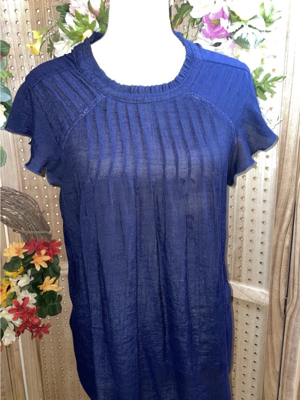 Nanette Lepore Navy Short Sleeve Ribbed Knit Top